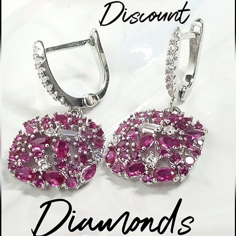 White & Rose (Hot Pink) Topaz Leverback Earrings on 925 Sterling Silver